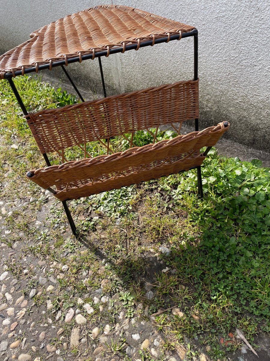 Rattan And Metal Magazine Servant Side Table -photo-5