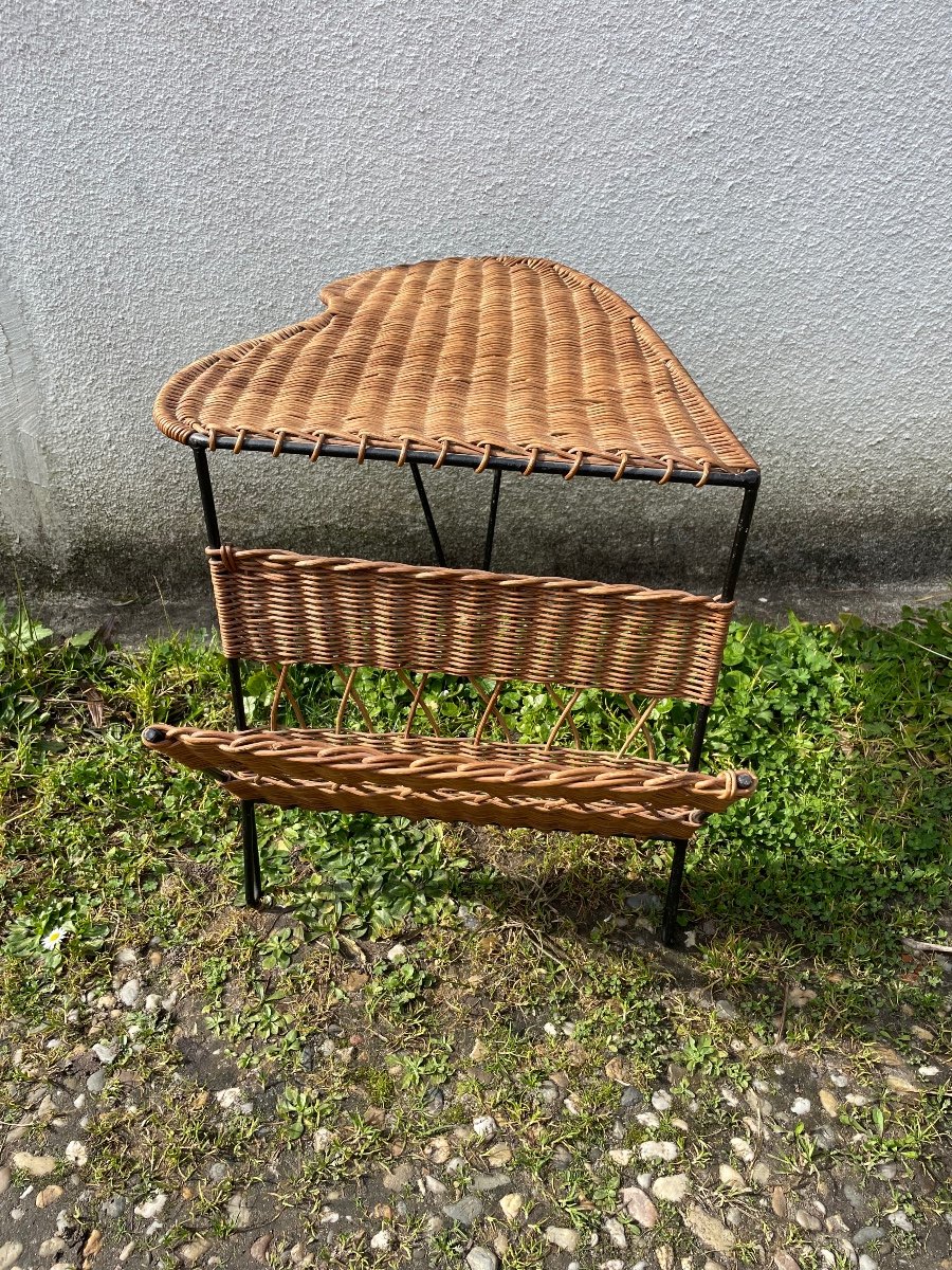 Rattan And Metal Magazine Servant Side Table -photo-6