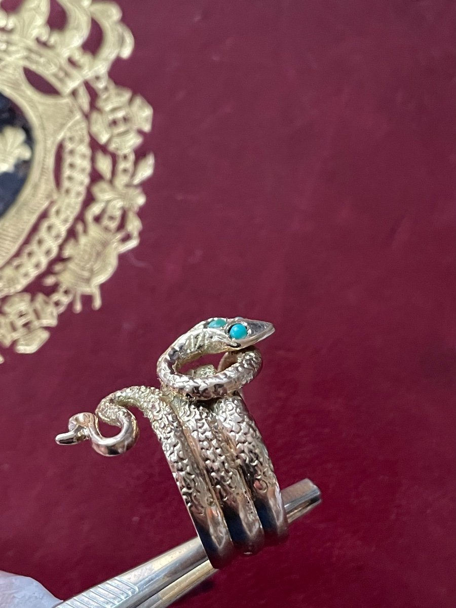 Gold And Turquoise Snake Ring -photo-3