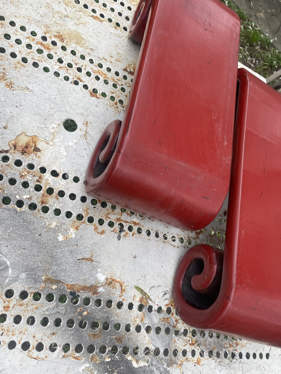 Small Asian Red Lacquer Poufs -photo-5