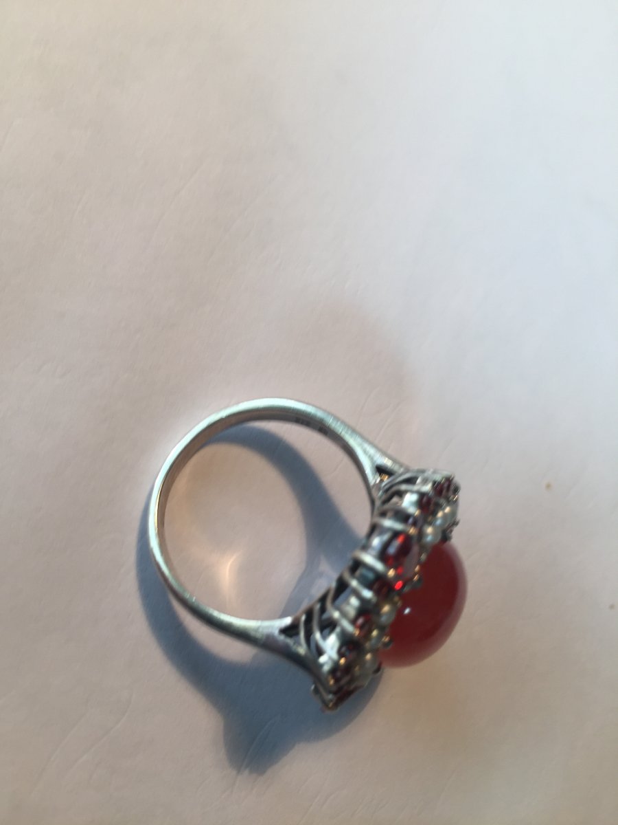 Bague Argent Corail , Grenats, Perles Fines et tourmalines -photo-2