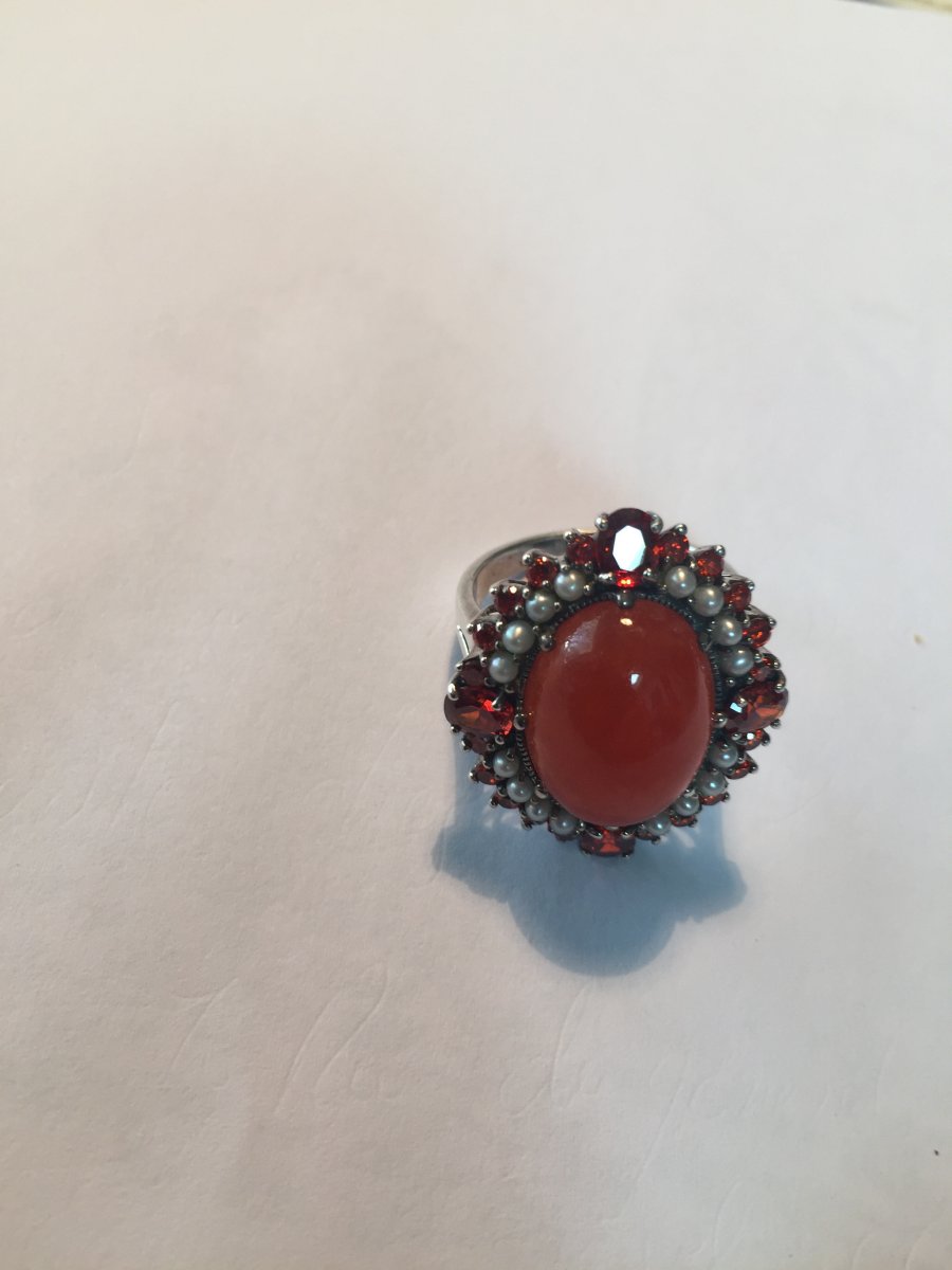 Bague Argent Corail , Grenats, Perles Fines et tourmalines -photo-1