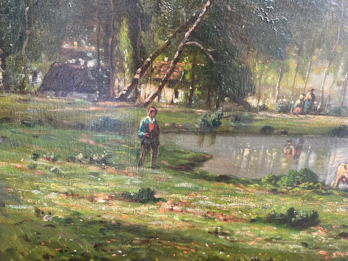 Farmer And Cows By The Pond-photo-1