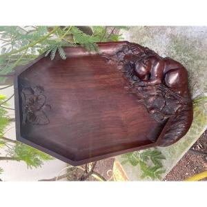 Mahogany Servant Tray With Squirrel