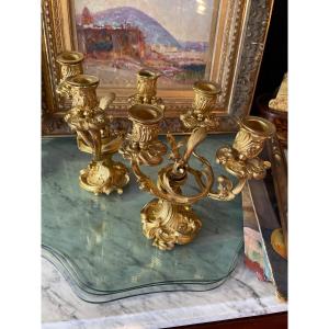 Pair Of Gilt Bronze Candelabra