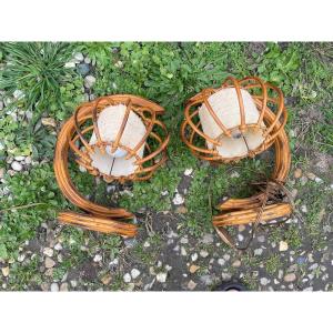 Pair Of Rattan Lamps By Louis Sognot 