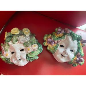 Pair Bacchus Children Ceramic 