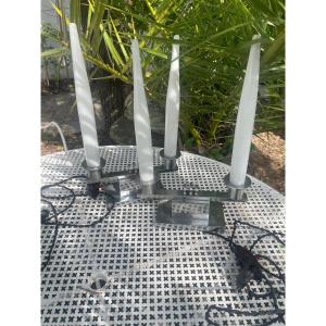 Pair Of Chrome Candlesticks With Two Lights  