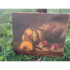 Basket Of Redcurrants And Pumpkin By Alfred Brunel De Neuville 