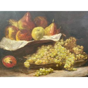 Basket Of White Grapes And Leroux Fruits 