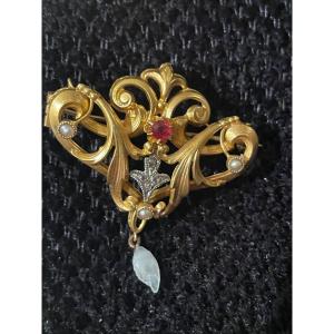 Broche Or Et Pierres et perles 