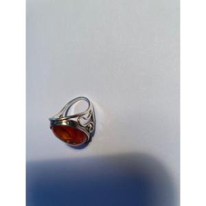 Silver And Amber Ring 