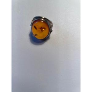 Silver And Amber Ring 