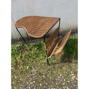 Rattan And Metal Magazine Servant Side Table 