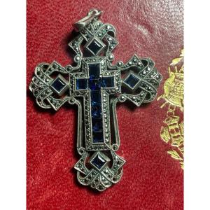 Croix Argent Saphirs Et Marcassites 