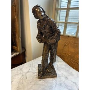 Bronze Pierrot Signed Bouret