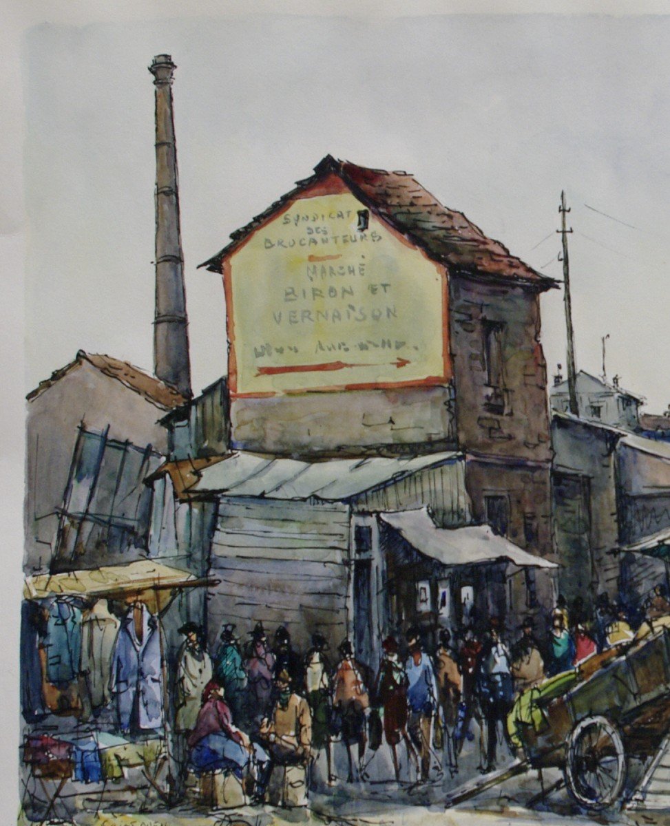 Aquarelle André Duculty 1947  Saint Ouen Marché Biron Et Vernaison-photo-4