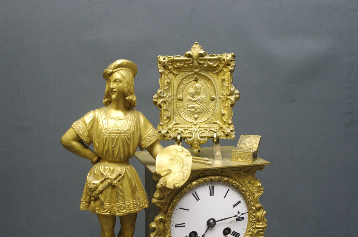 Bronze Clock Restoration Period Circa 1830 Neo Renaissance Tribute To Rafaël Painting-photo-3