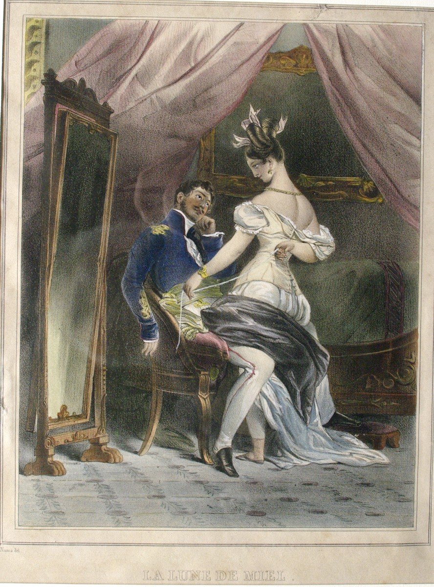  Lithograph 1830 The Honeymoon By Pierre Numa Bassaget Eroticism-photo-3