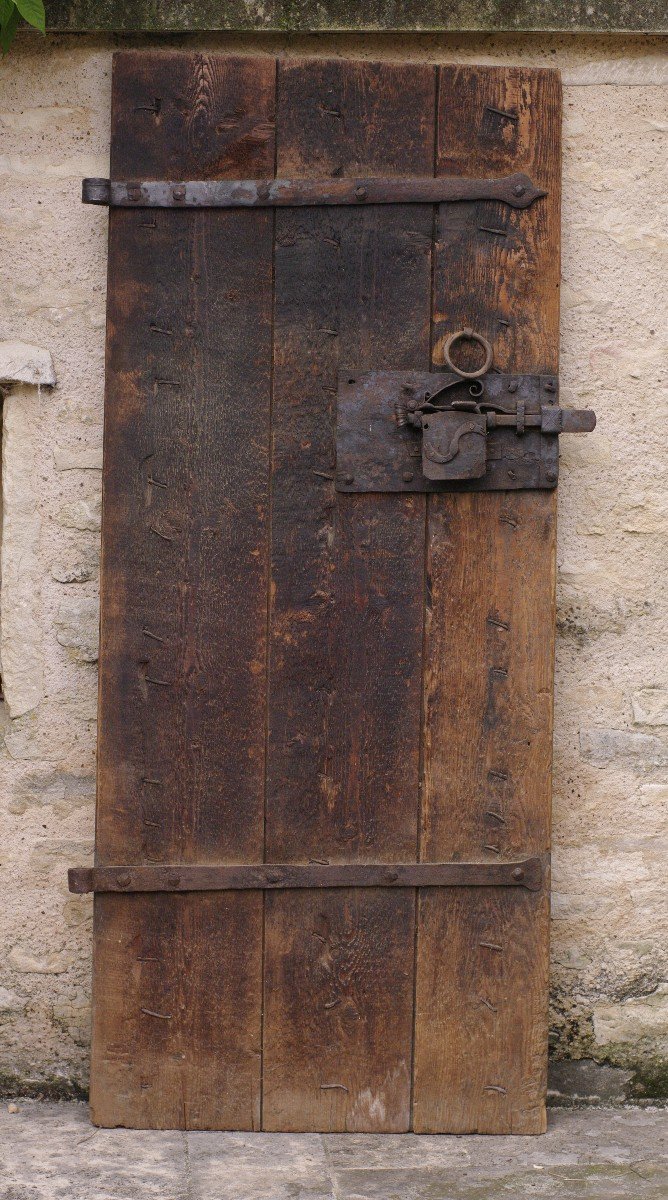 17th Century Savoyard Chalet Door All Authentic Wood Lock Hinge Nails-photo-2