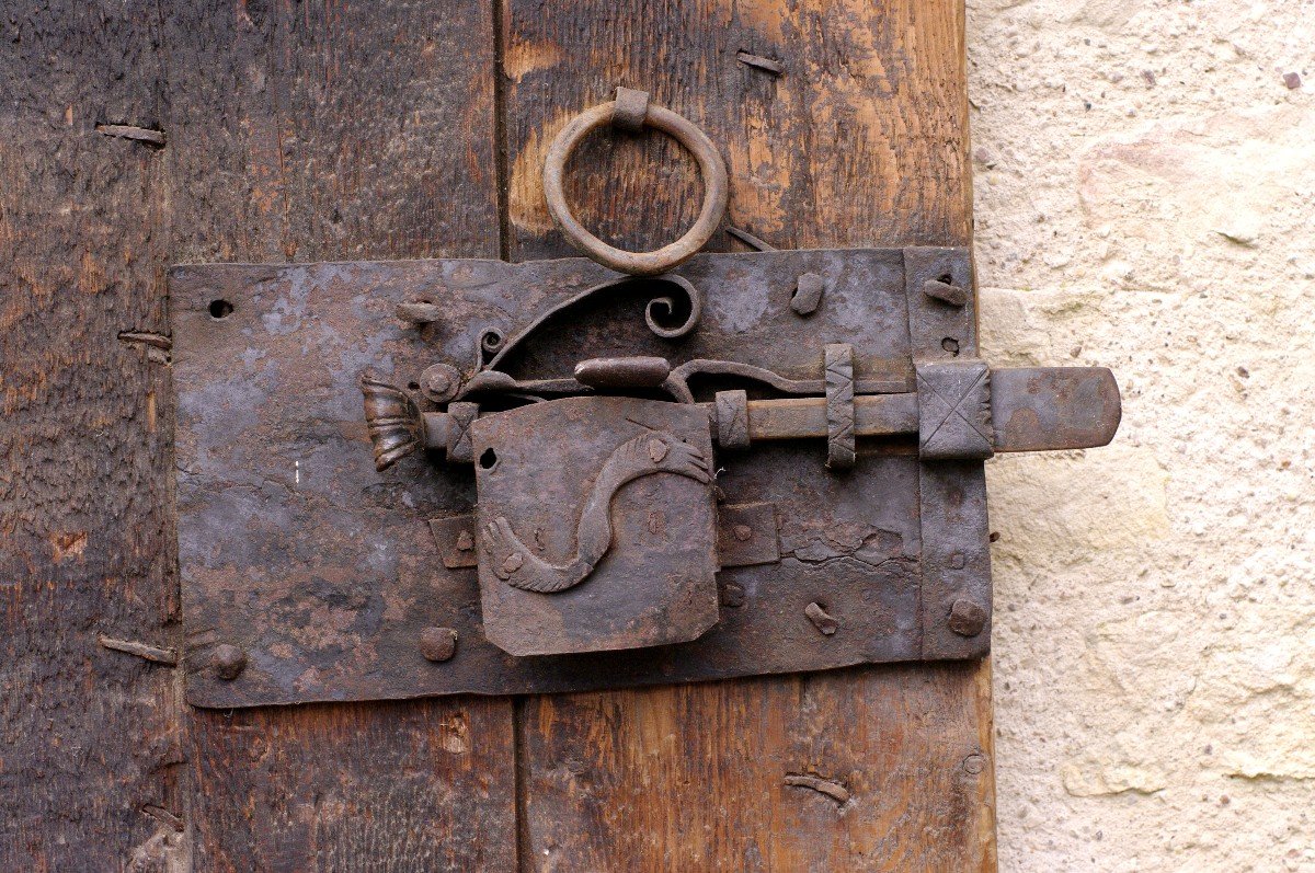 17th Century Savoyard Chalet Door All Authentic Wood Lock Hinge Nails-photo-3