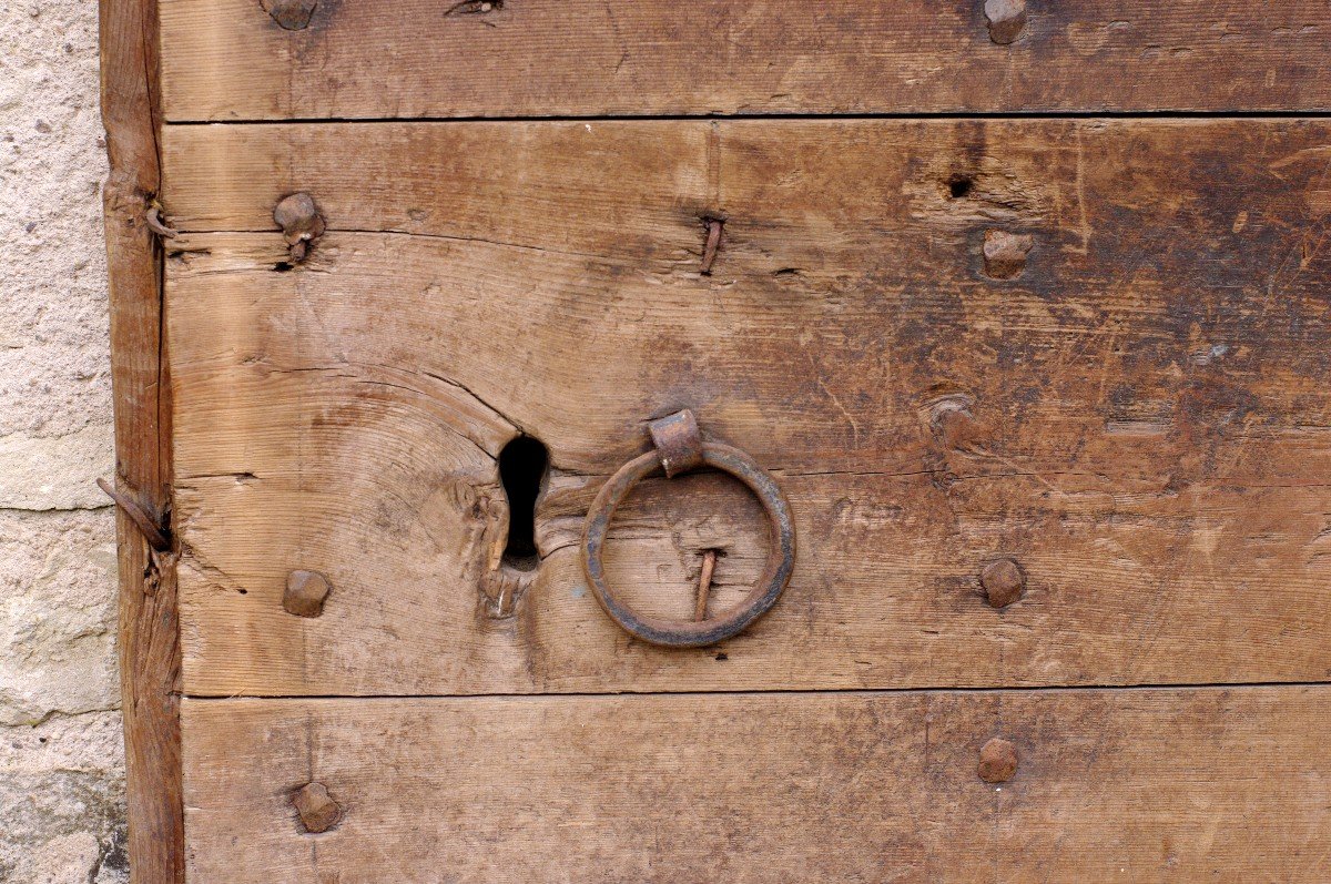 17th Century Savoyard Chalet Door All Authentic Wood Lock Hinge Nails-photo-4