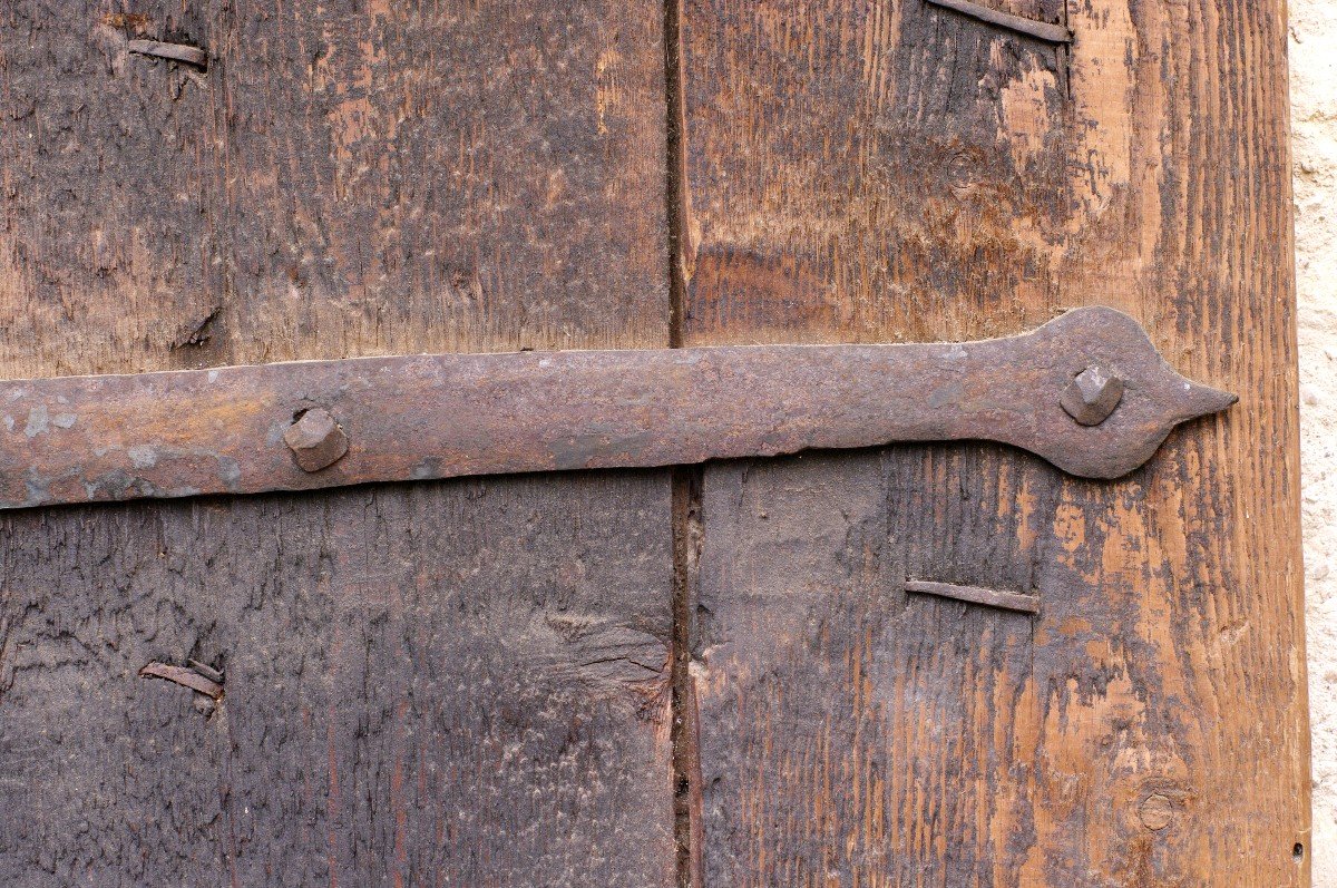 17th Century Savoyard Chalet Door All Authentic Wood Lock Hinge Nails-photo-2