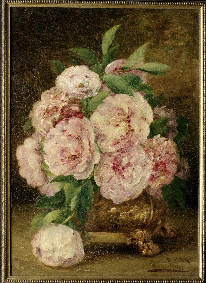 Painting Madeleine Lasibille Bouquet Of Peonies Flowers-photo-2