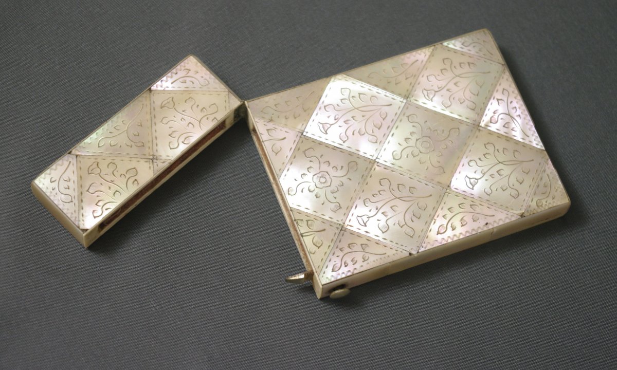 19th Century Tablet Case Or Engraved Mother-of-pearl Ball Notebook-photo-2