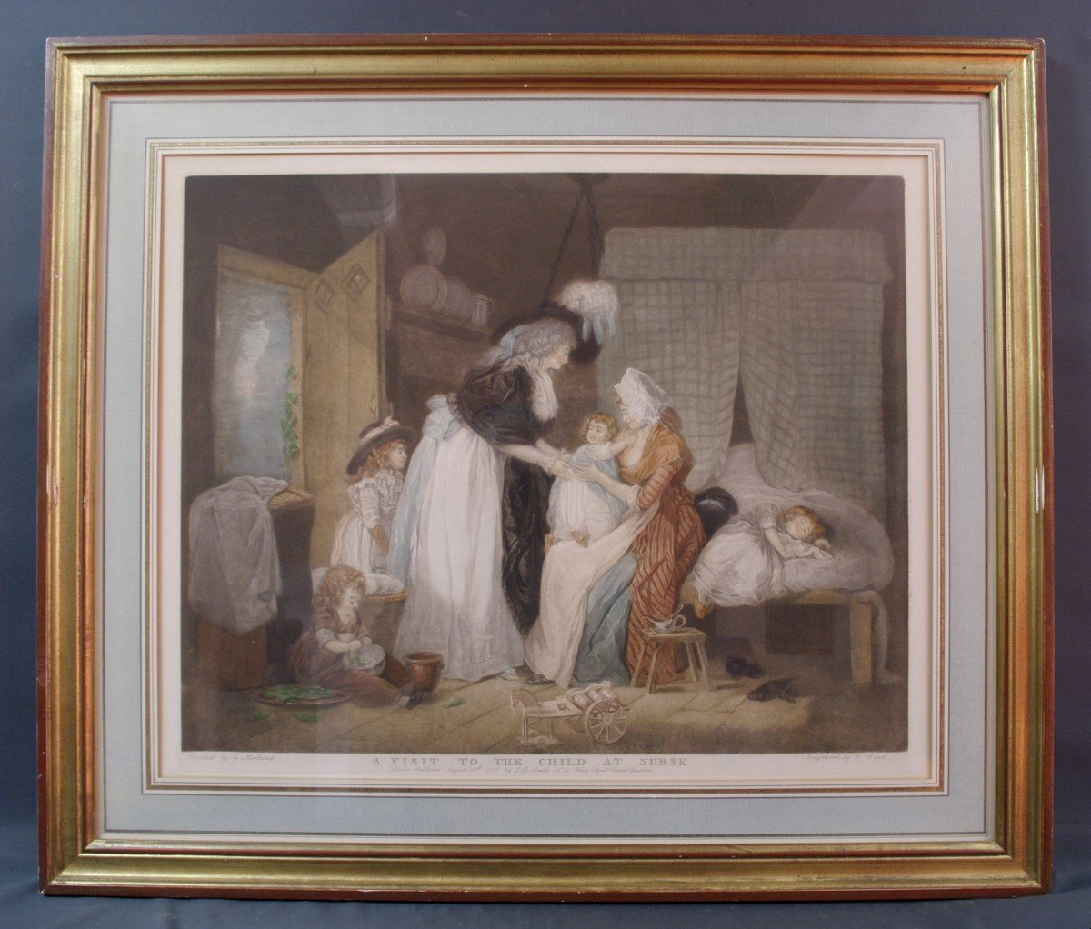 Aquatinte 1788 William  Ward & Morland A Visit To The Child At Nurse