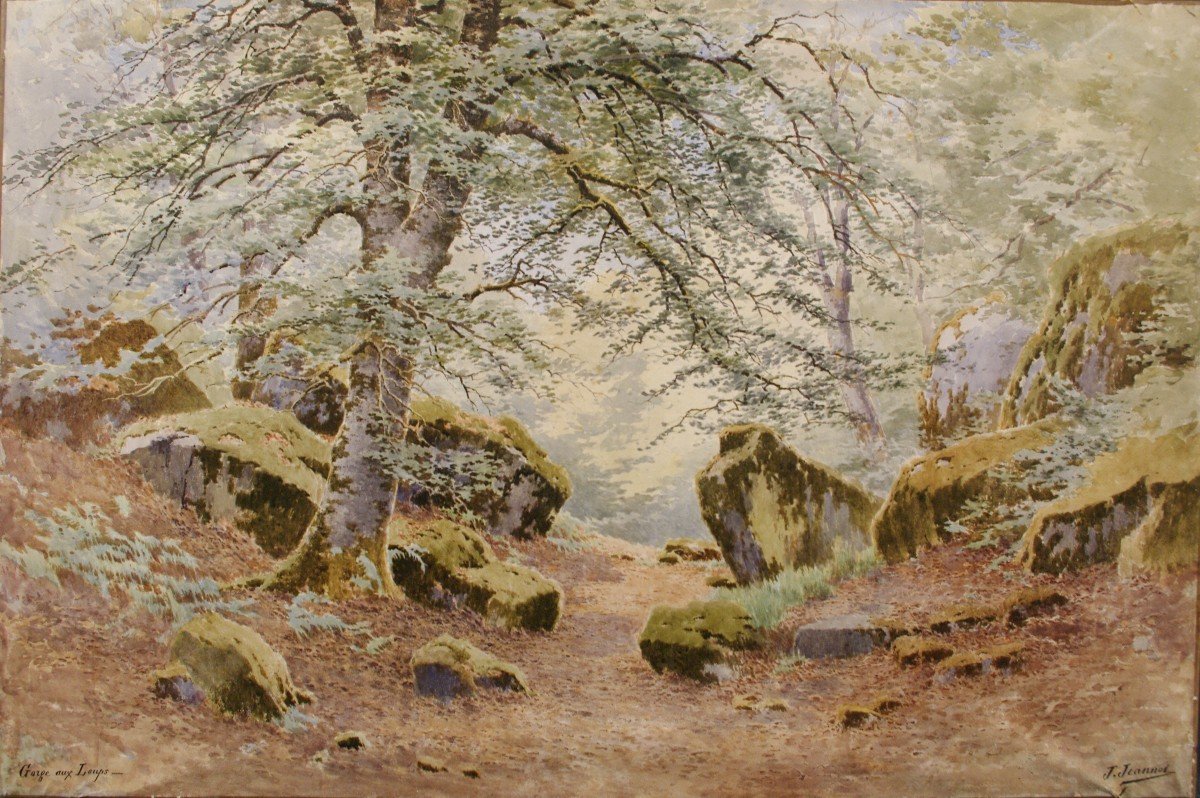 Very Large Watercolor Joseph-clement-maxime Jeannot Gorge Aux Loups Forest Of Fontainebleau-photo-2