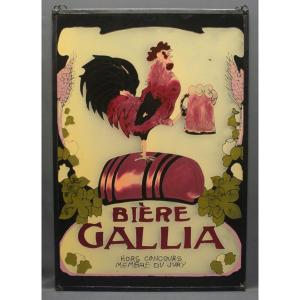 Originale Publicité Bière Gallia Peinte Sur Verre début 20ème