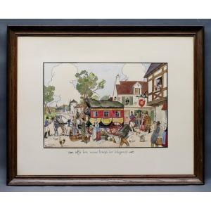 Original Watercolor Henri Islin The Diligences 1930