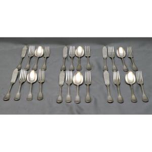 Christofle 6 X 4 Piece Fish Set Silver Plated Vendôme Shell