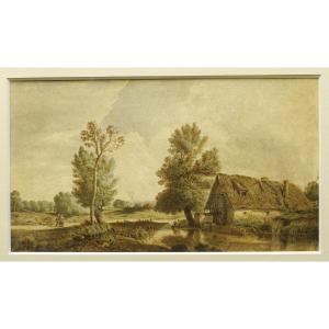 Aquarelle Moulin Chaumière 19ème 