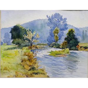 Aquarelle Vers 1920 Velars-sur-ouche P. Monnier Côte d'Or