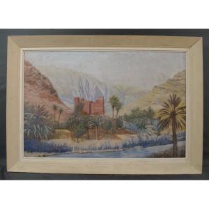 Orientalist Painting Around 1950 Todra Gorges Morocco