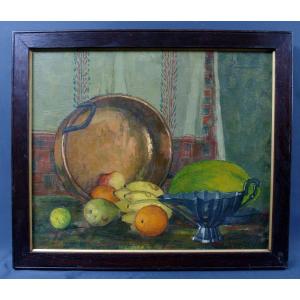Painting Still Life Exotic Fruits Yvonne Debeauvais Around 1930