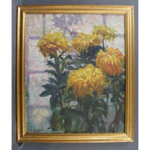 Painting Bouquet Of Chrysanthemums By Augusta De Bourgade 1930
