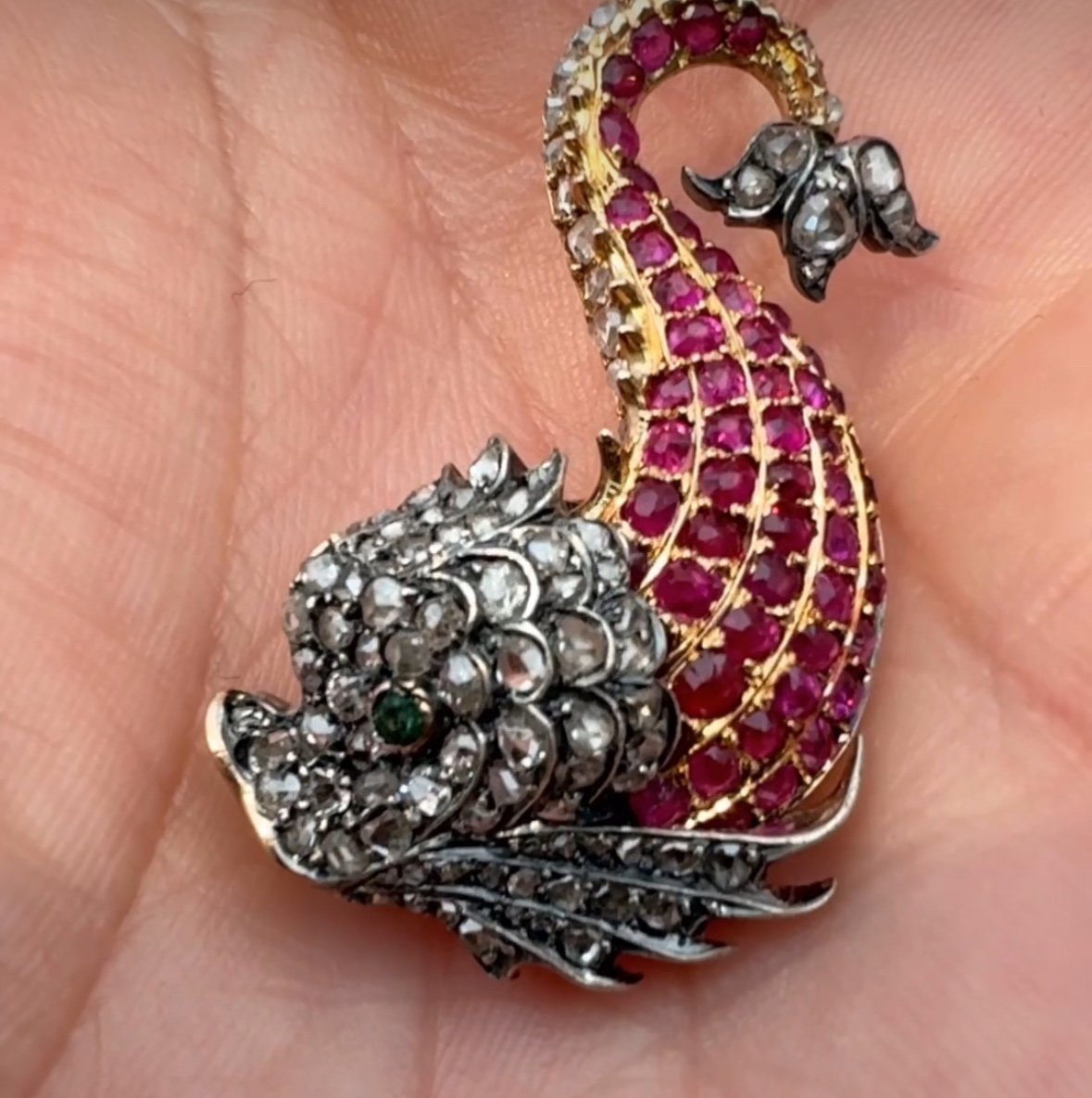 Broche Triton Diamants Rubis XIXe-photo-3