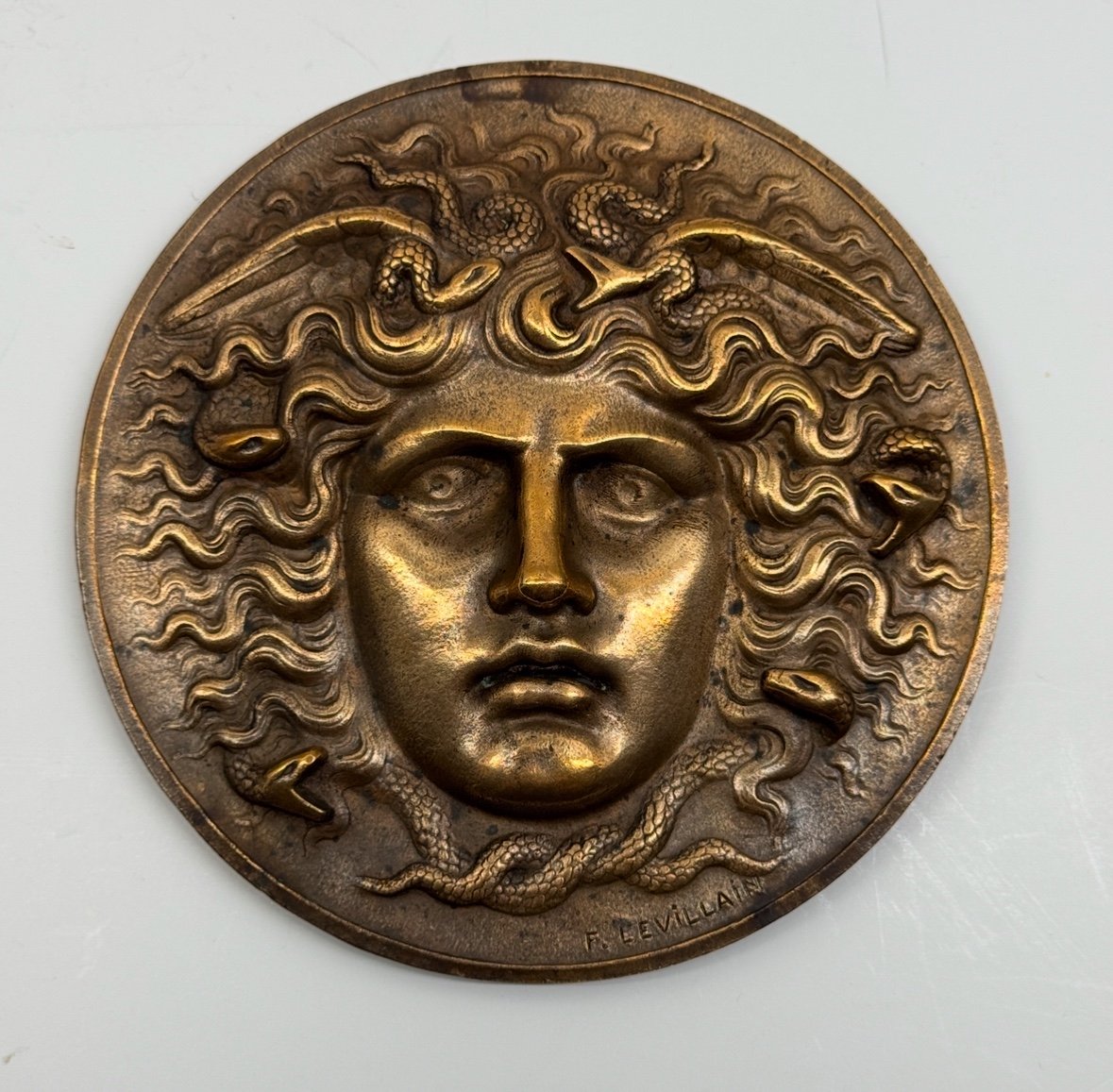 Ferdinand Levillain  Camée En Relief En Bronze « méduse » 