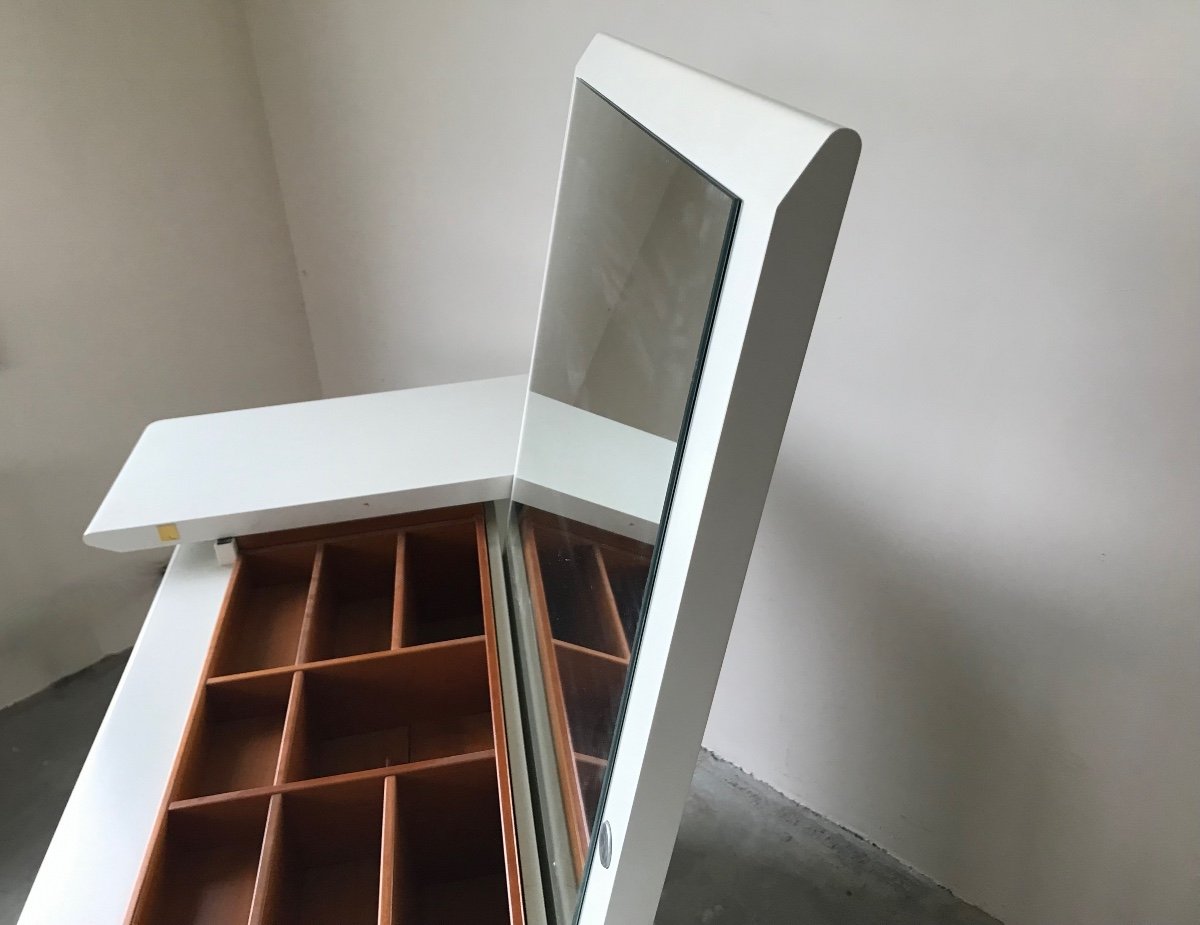 Dressing Table/desk In White Lacquered Wood, Circa 1980.-photo-3