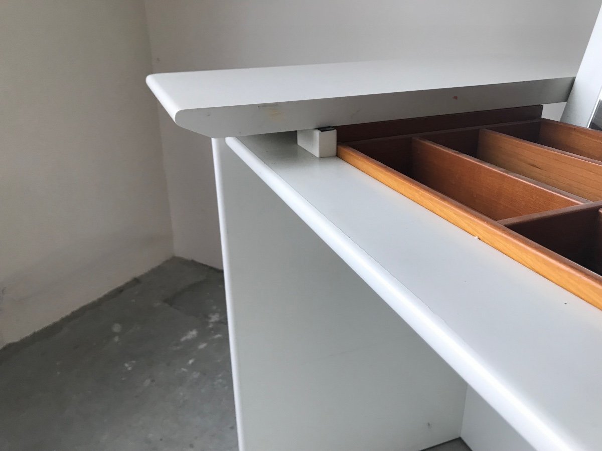 Dressing Table/desk In White Lacquered Wood, Circa 1980.-photo-4