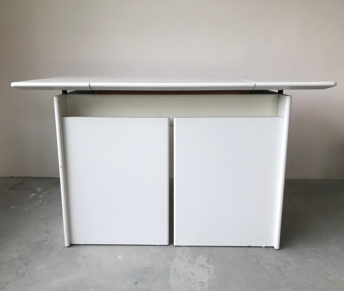 Dressing Table/desk In White Lacquered Wood, Circa 1980.-photo-6