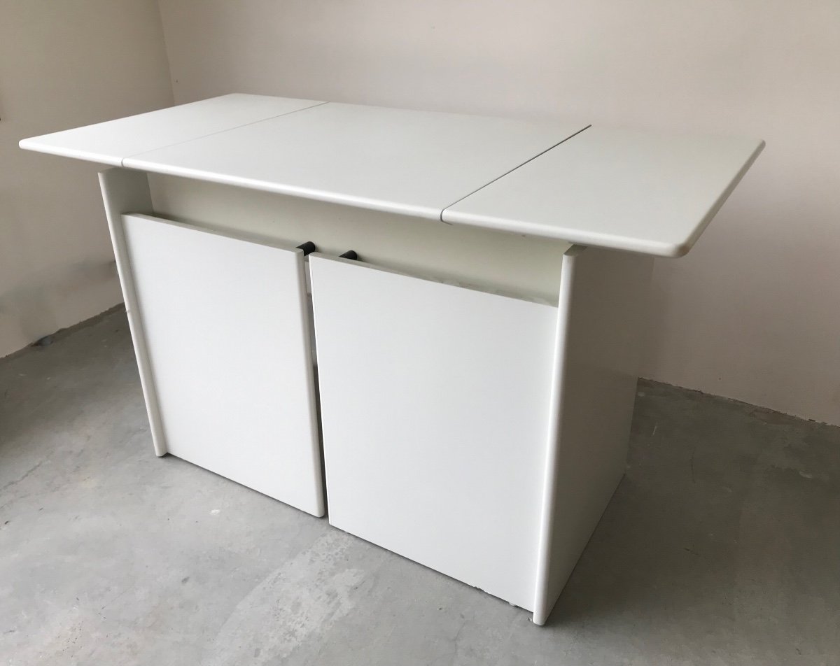 Dressing Table/desk In White Lacquered Wood, Circa 1980.-photo-8