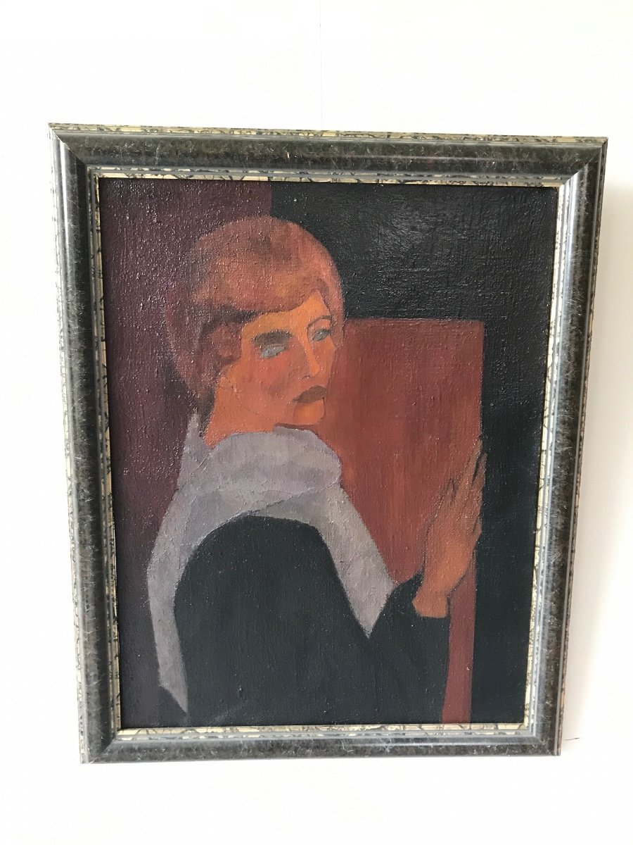 Portrait de femme, Ecole française du XXème siècle, huile sur toile.-photo-3