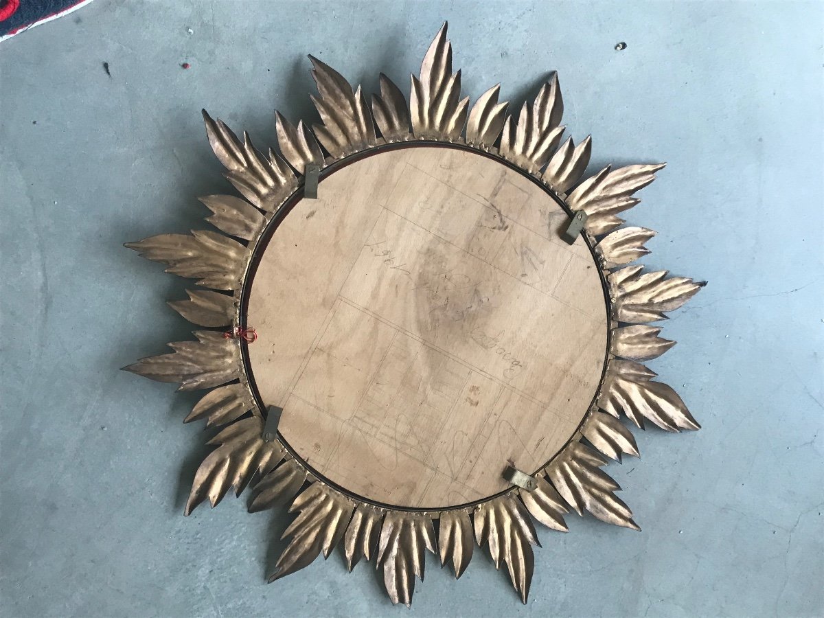 Sun Mirror Decorated With Golden Leaves, Circa 1950.-photo-4