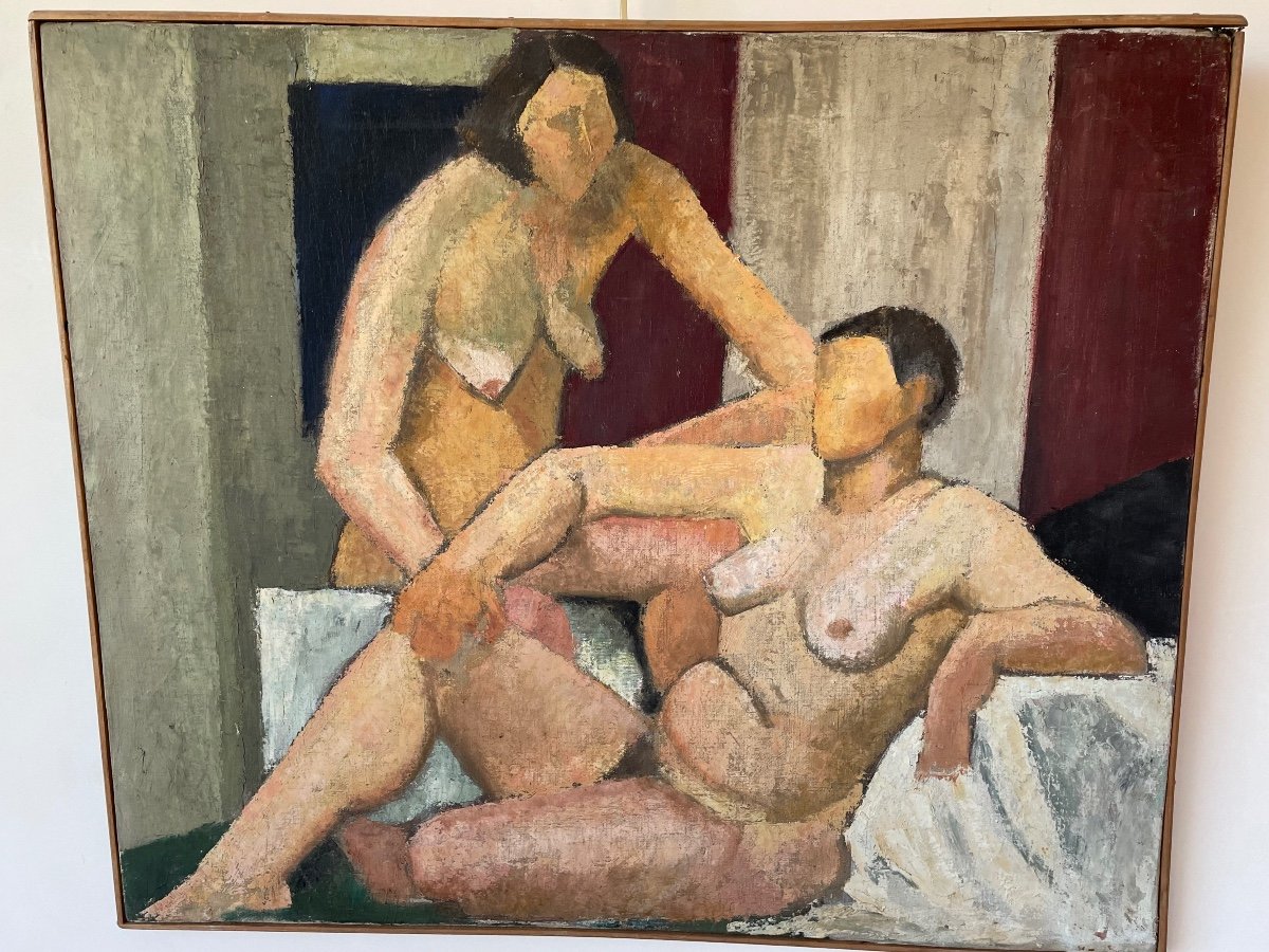 Nudes In An Interior, Oil On Canvas, (in The Style Of Souverbie)-photo-2