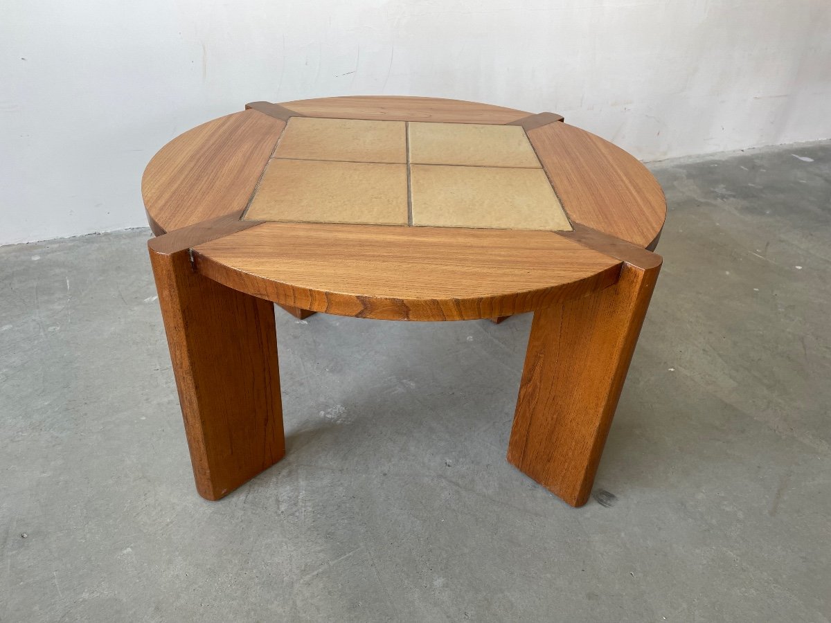 Table basse en orme massif, Maison Regain, vers 1970.-photo-2