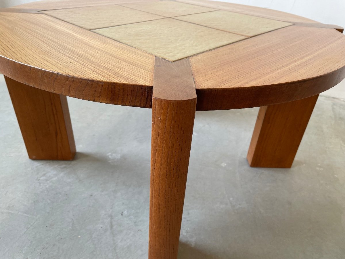 Table basse en orme massif, Maison Regain, vers 1970.-photo-2